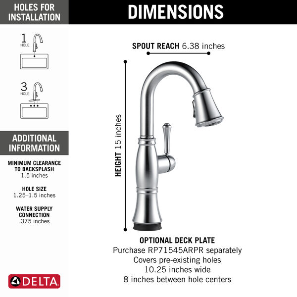 Delta Faucet Cassidy Single-Handle Bar-Prep Kitchen Sink Faucet with Pull Down Sprayer and Magnetic Docking Spray Head Arctic Stainless 9997-AR-DST 